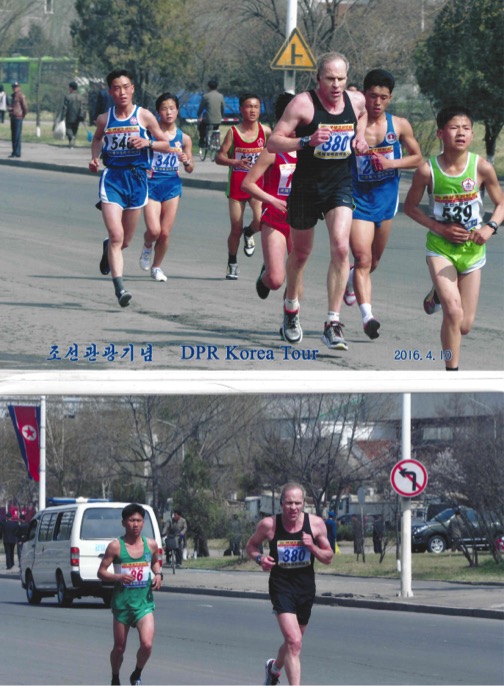 Here are two pictures that sum up the race. In the first one I don¹t exactly look like I¹m flying. In the other I am humbled by being surrounded by a gazillion small DPRK kids and women. It was like nothing I have ever seen. 
