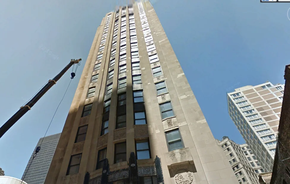 View looking up at 68 East Wacker building (former home of Chicago Motor Club)