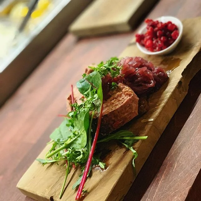 Our new delicious starter. Baked 🦆 Liver Pate, served with onion jam grilled white mushroom and honey grilled rye bread. Yummy 😋