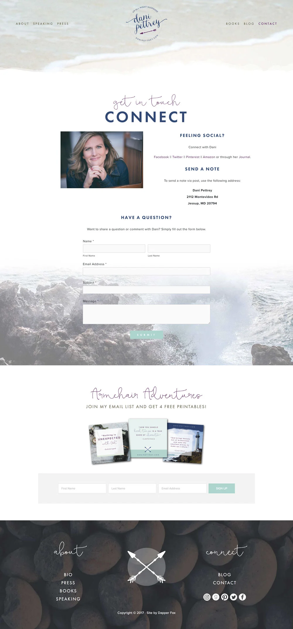 Dani Pettrey Award Winning Book Author Wordpress Website and Branding Design #Coastal #Beach #Ocean #Design #Modern