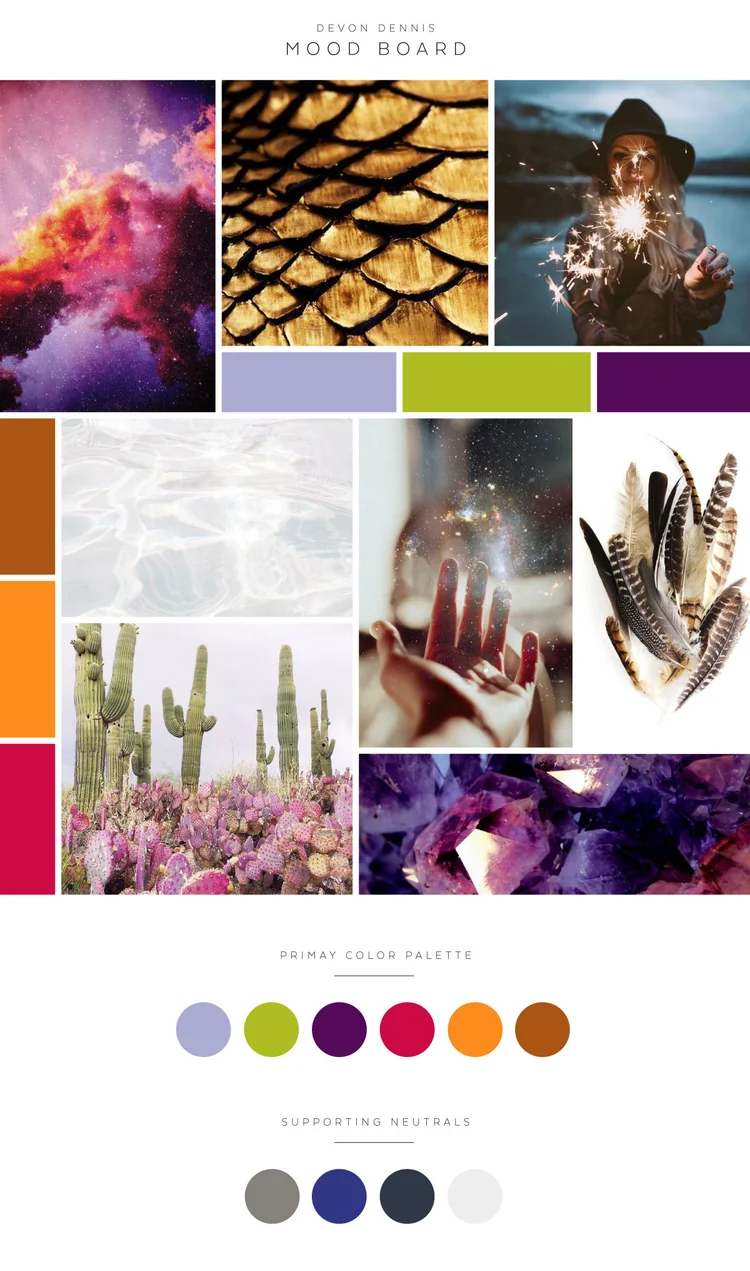 Magical+Mood+Board+and+Color+Palette+%23red+%23purple+%23gold+%23orange+%23feathers+%23handwrittenlogo+%23jeweltones