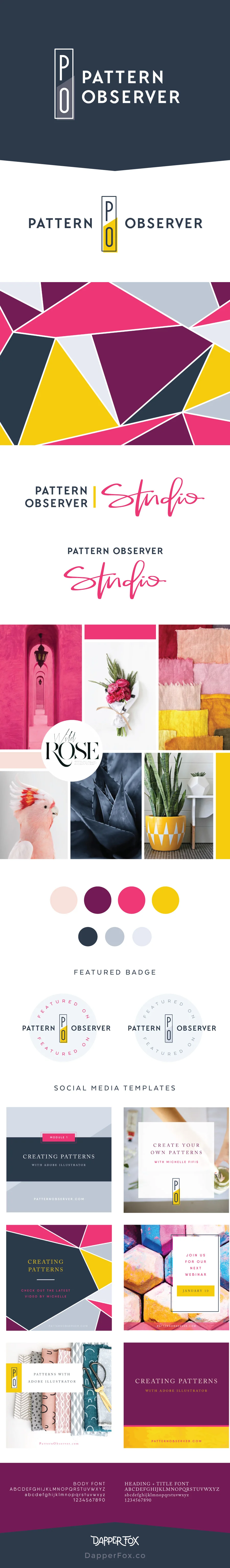 Pattern Observer Logo and Brand Design by Dapper Fox - Feminine, Modern, Colorful, Handwritten Logo, Script Font, Pink, Purple, Yellow Color Scheme