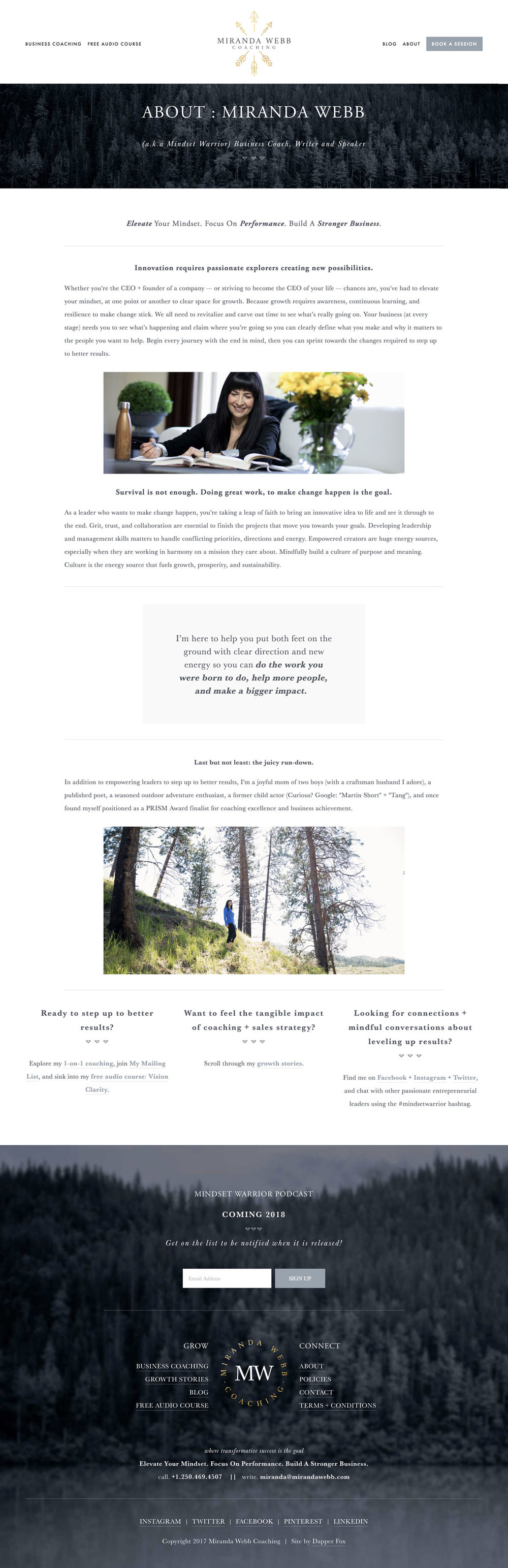 About Miranda, Business Warrior and Mindset Coach Website Design