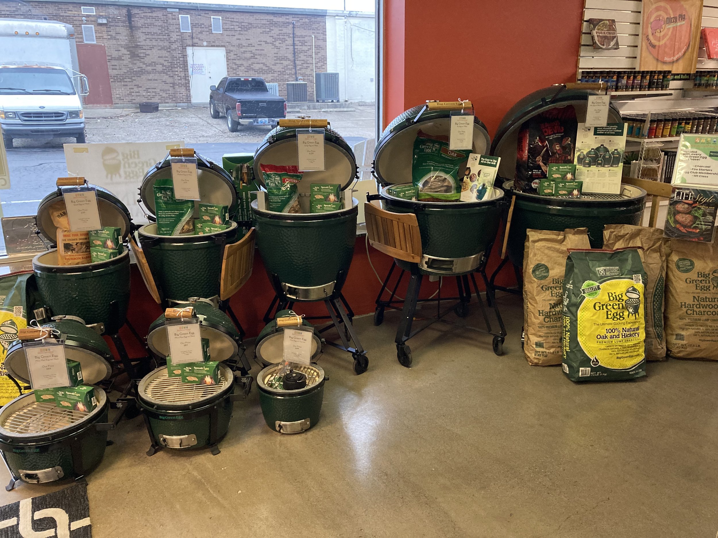 All sizes of Big Green Eggs Instock