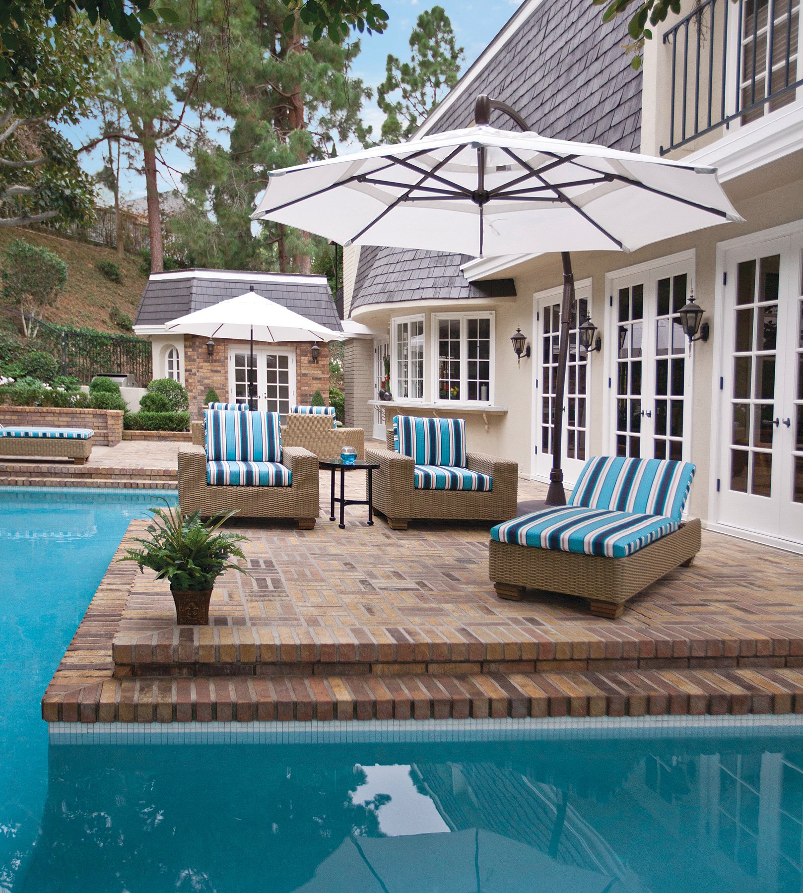 Pool Lounge Chairs, Patio Bistro Sets and outdoor umbrellas
