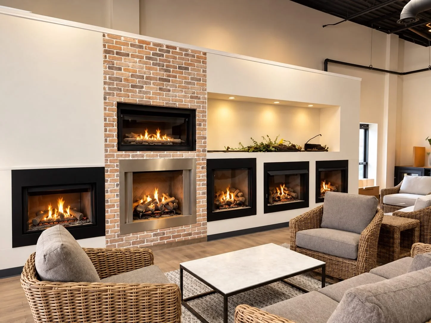 Gas fireplace displays at the new Housewarmings showroom on Codell Drive, Lexington KY