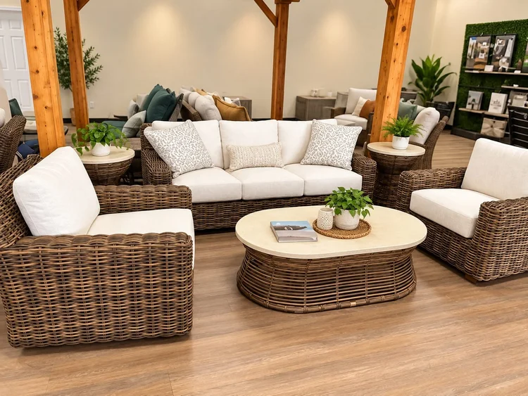 Outdoor furniture and patio living displays at the new Housewarmings showroom, Lexington KY