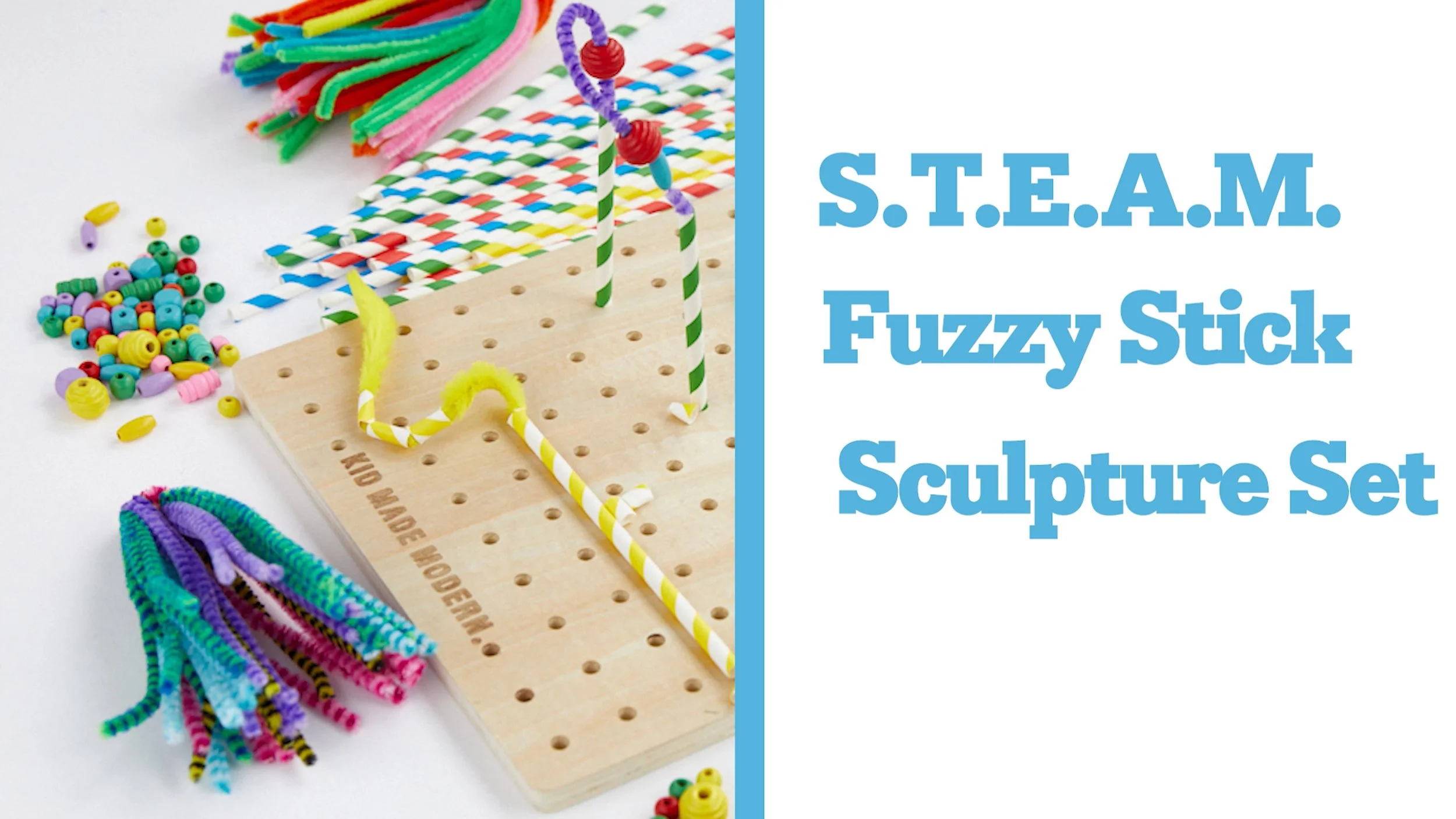   Kid Made Modern STEAM Fuzzy Stick Sculpture Set showcasing stop-motion animations by  Emerging Light Media .  