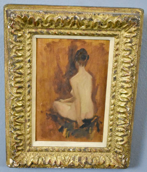 An example from our December sale - a nude by A. A Shikler, who painted JFK's posthumous White House portrait. 6 1/4" x 4 1/2"