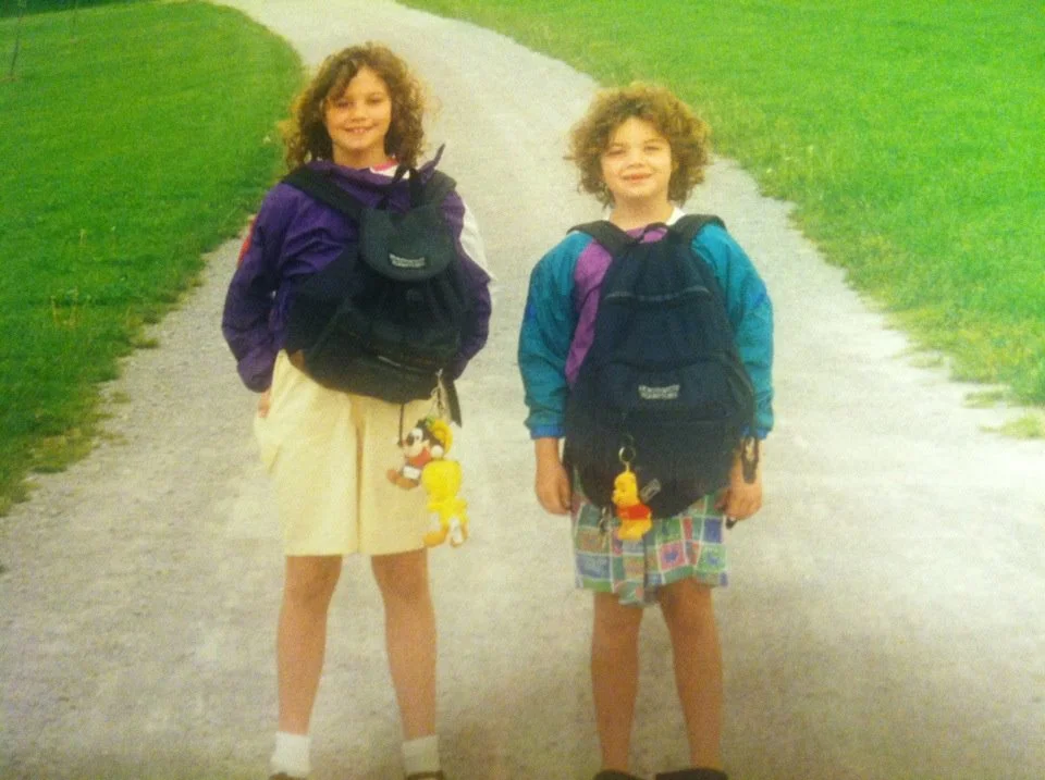 Embarrassing photo of my sister and I dressed up for "Backwards Day" during Right-to-Read week