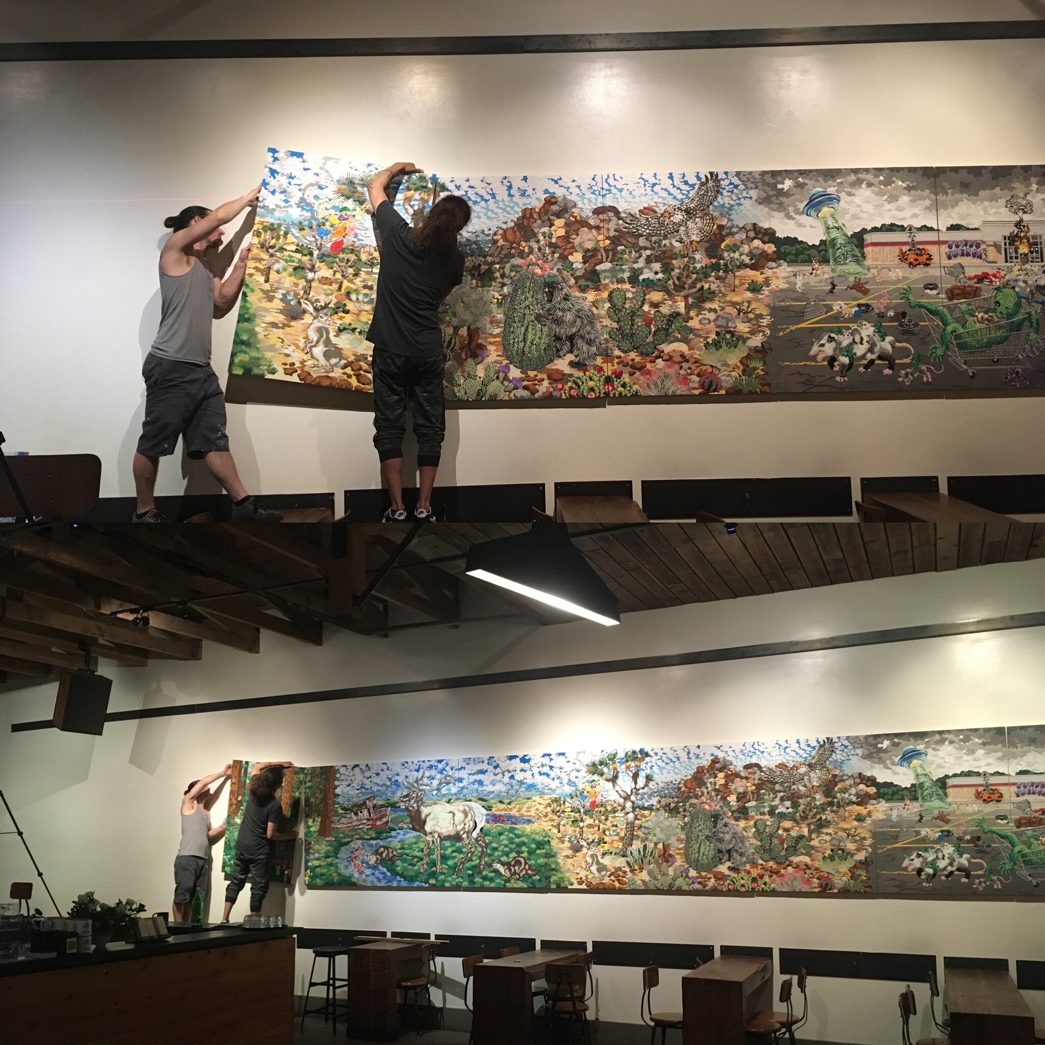 California Paperscapes, 4x36ft, hand cut paper and gel topcoat on wood panel, 2018.