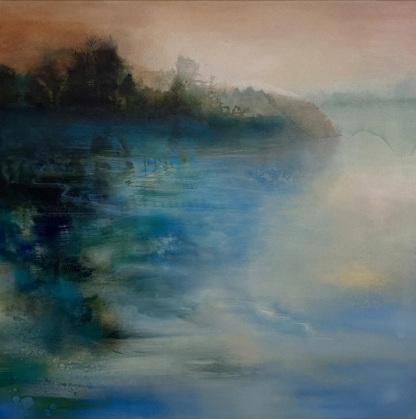 Transient light 
90 x 90cm 
Oil on canvas 

Inspired by memories on the Cornish rivers on my paddle board. Those special spots where land meets water and the two become integrated and entangled

#landmeetswater #amyalbright #abstractlandscape #contem