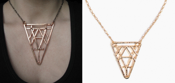 Spinello's necklace (left) & the one that was being sold by Nasty Gal (right)