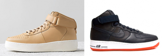 Céline’s mid-top calfskin sneaker (left) & Nike's Air Force 1 (left)