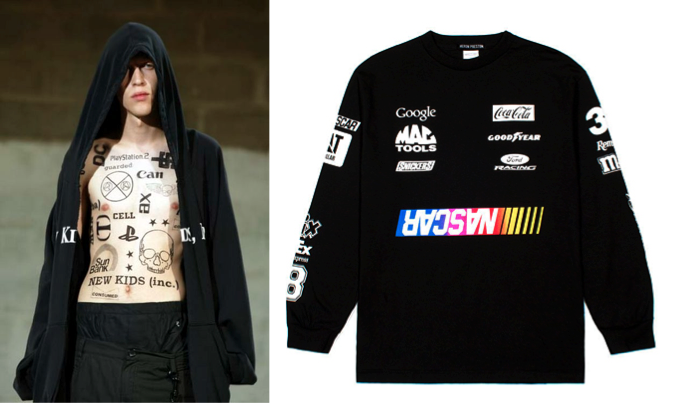 Raf Simons Spring/Summer 2003 (left) and Heron Preston (right)