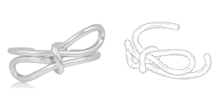 The Bow Bracelet (left) and a drawing from the patent application (right)