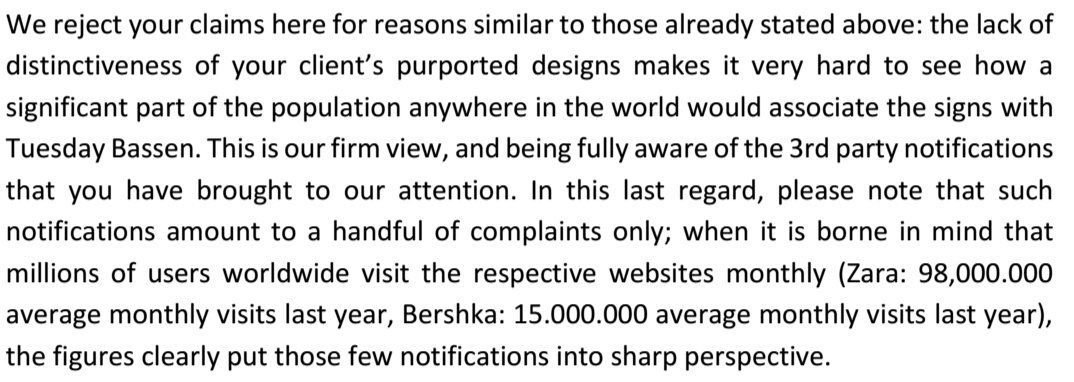 An excerpt from the letter Zara's counsel sent to Bassen's attorney