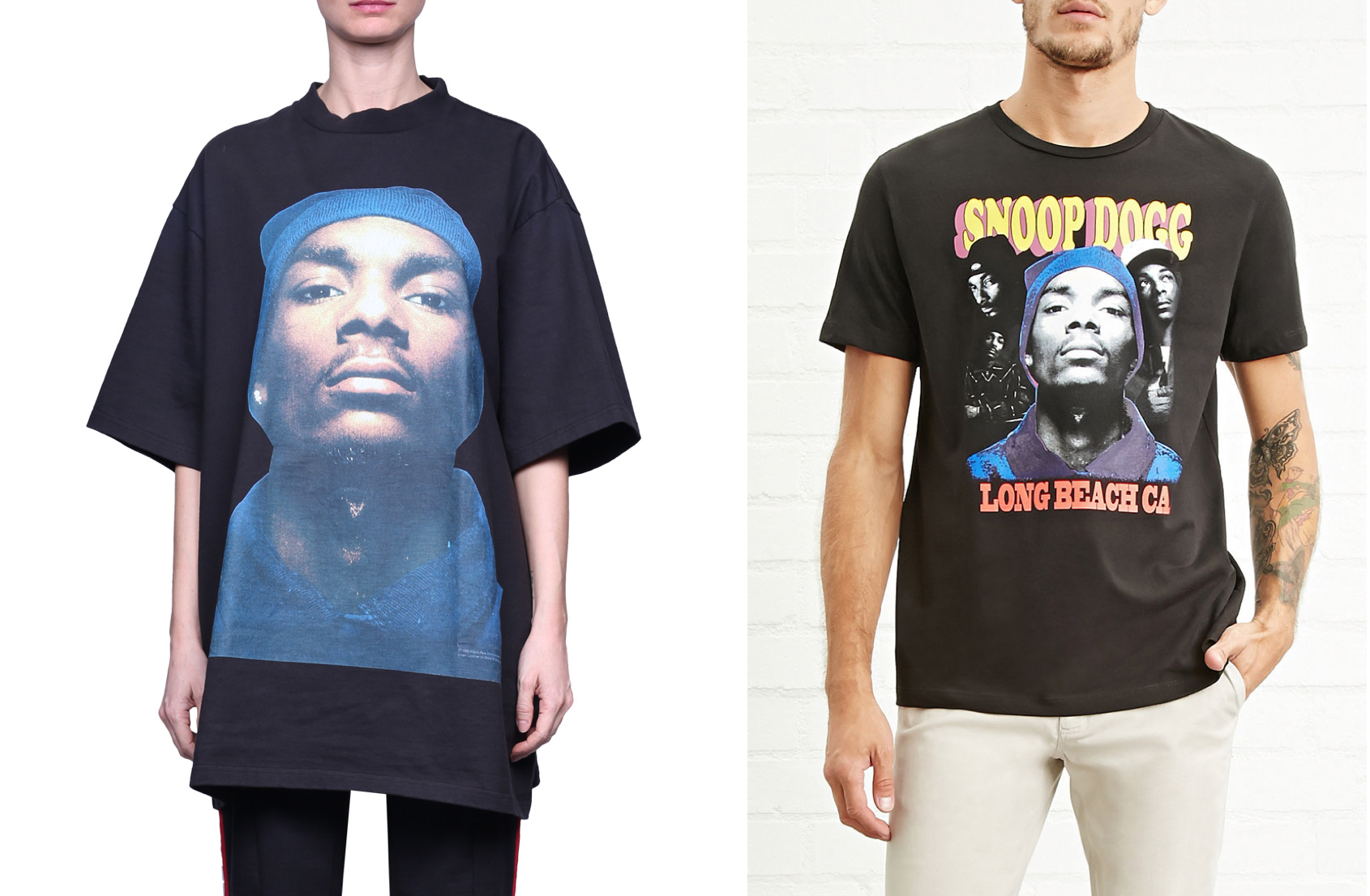 Vetements' tee (left) and Forever 21's (right)