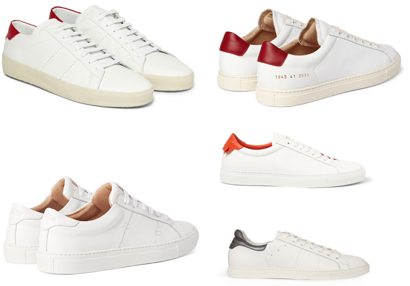 clockwise from top left: Saint Laurent, Common Projects, Givenchy, Kobi, and GREATS.