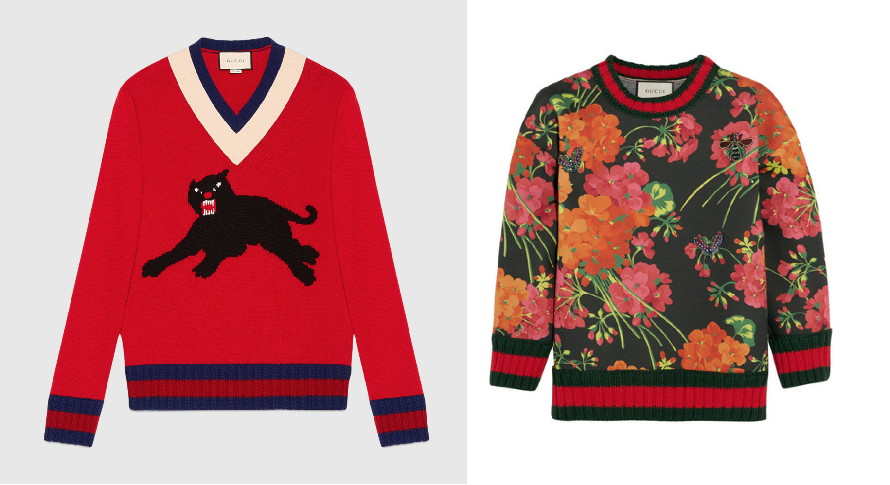 Garments bearing Gucci's striped trademarks