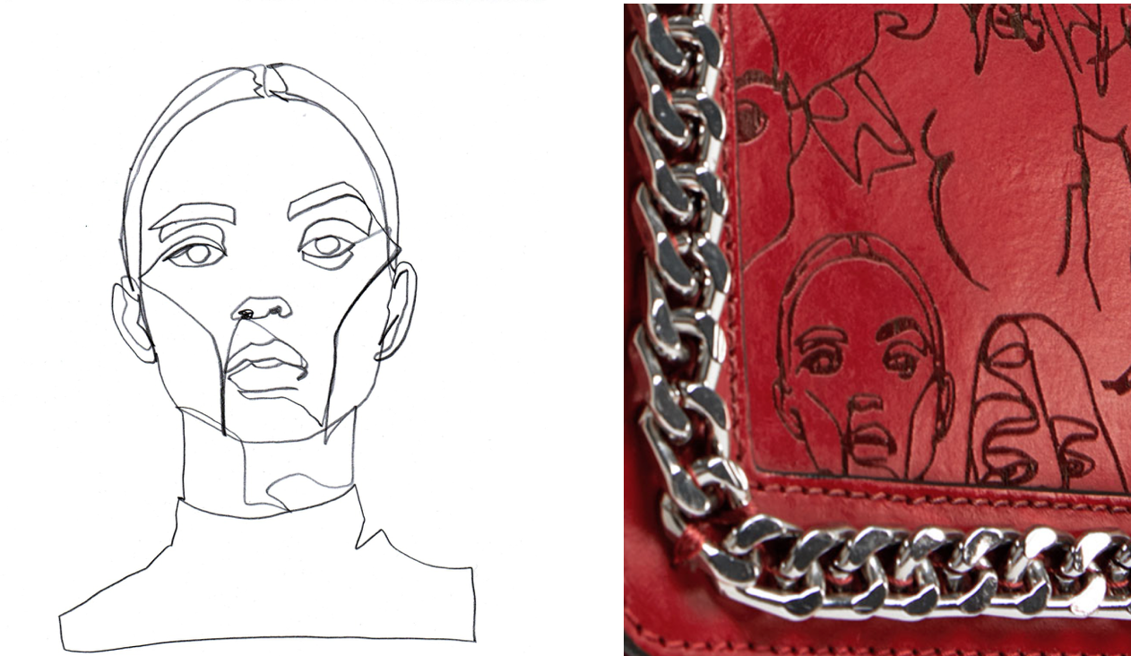 Schmitz's sketch (left) & a portion of Zara's bag (right)