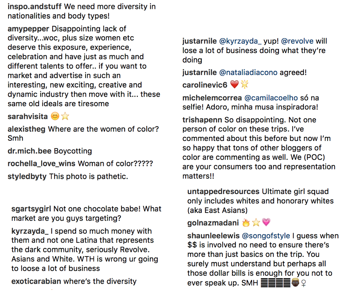 Some of the comments on Revolve's photos 