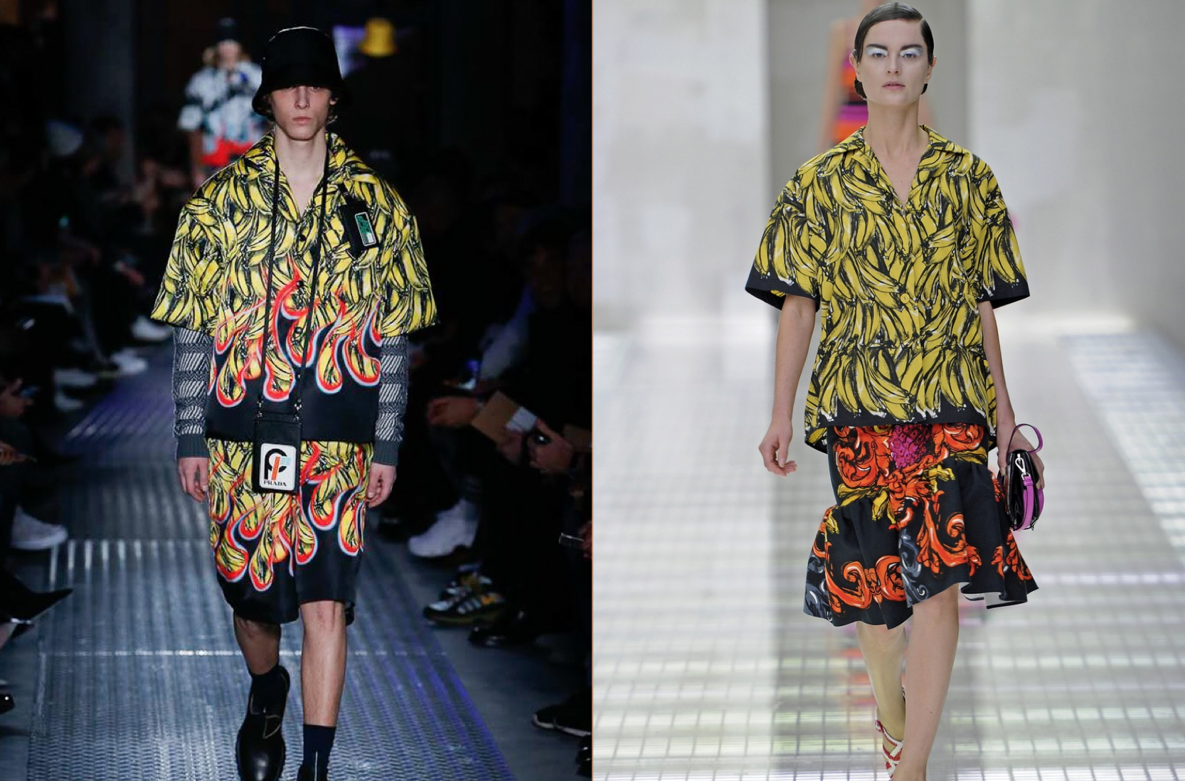 Prada F/W 2018 bananas (left) & Prada S/S 2011 (right)