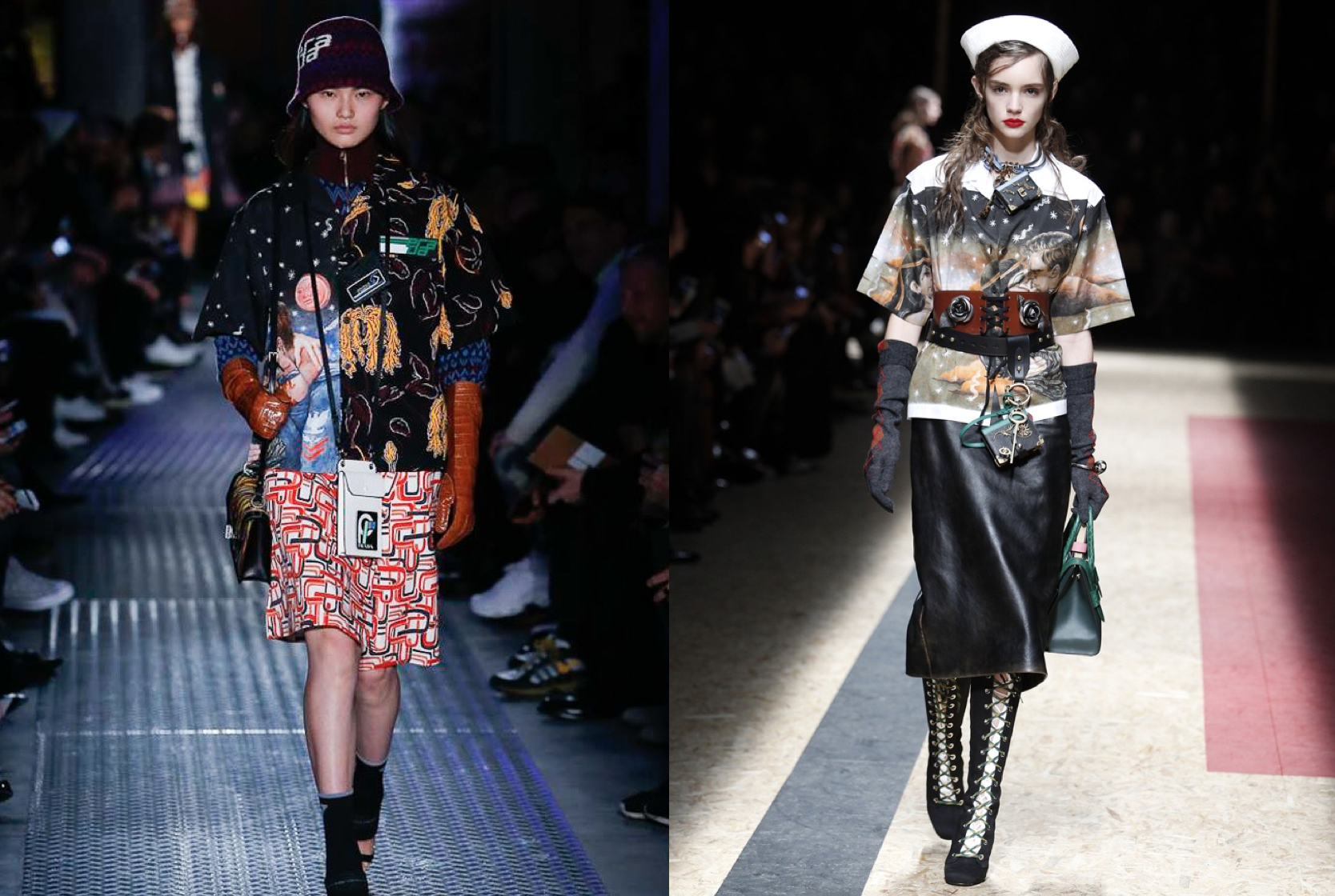 Prada F/W 2018 Christophe Chemin print (left) & Prada F/W 2016 mens (right) 