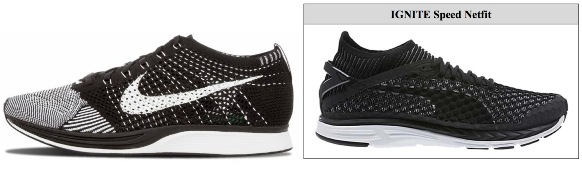 Nike Flyknit sneaker (left) & Puma's knitted sneaker (right)