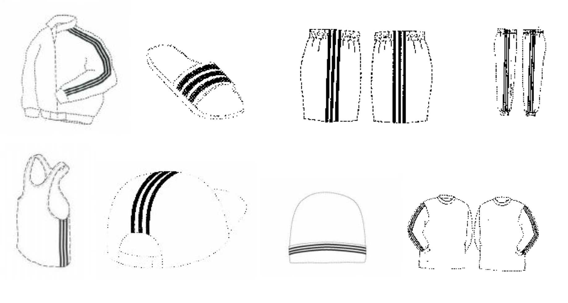 A number of adidas' trademark drawings