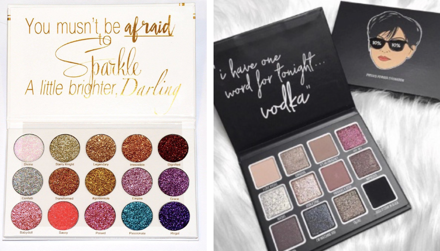 Sheree Cosmetics eyeshadow palette (left) & Kylie Cosmetics (right)