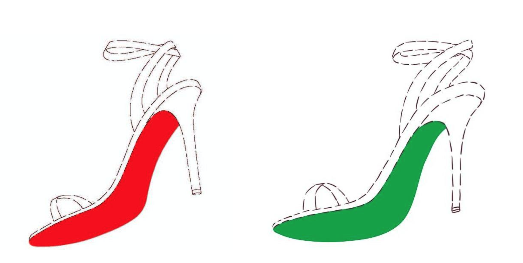 Louboutin’s trademark drawing (left) & Bendolph’s trademark drawing (right)
