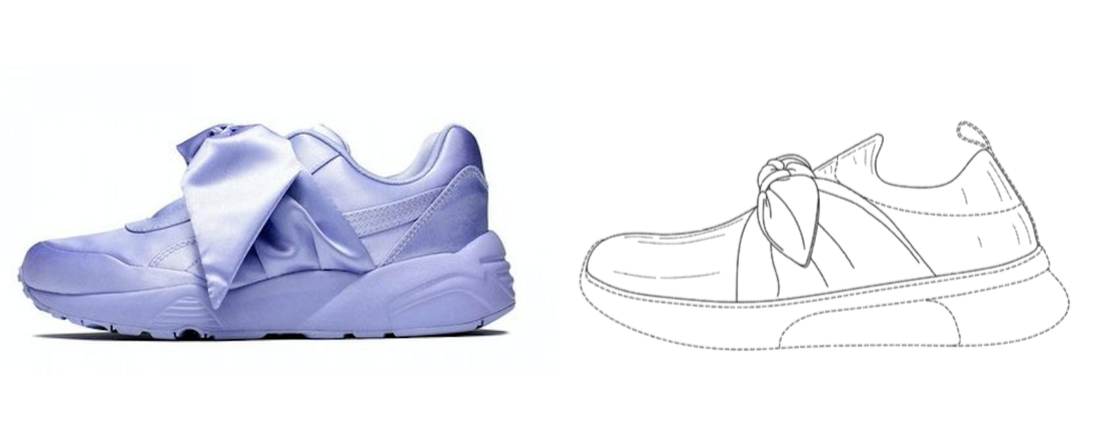 Fenty x Puma’s Bow sneaker (left) & Skechers Bow sneaker drawing (right)