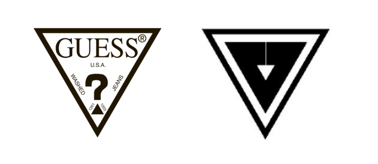 GUESS’ triangle mark (left) & Yoga Smoga’s mark (right)