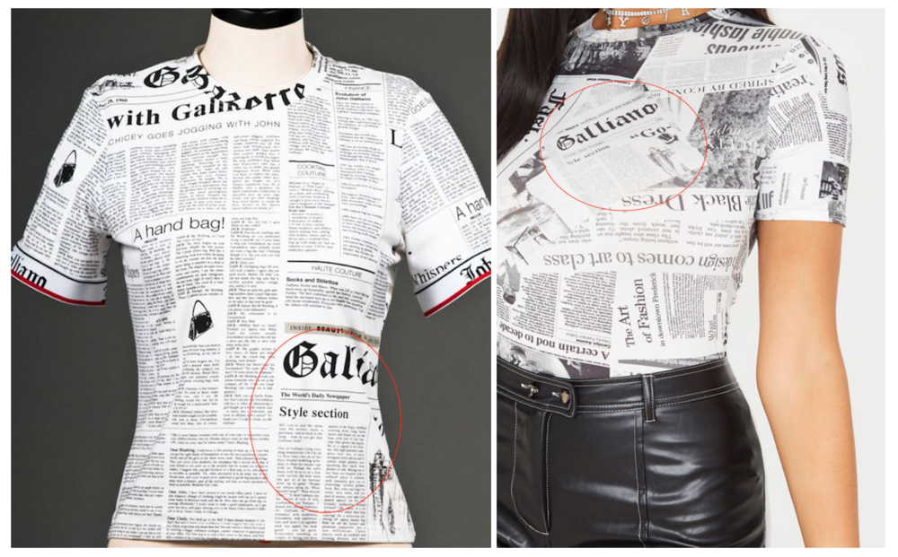 John Gallianos t-shirt (left) & PLTs t-shirt (right)