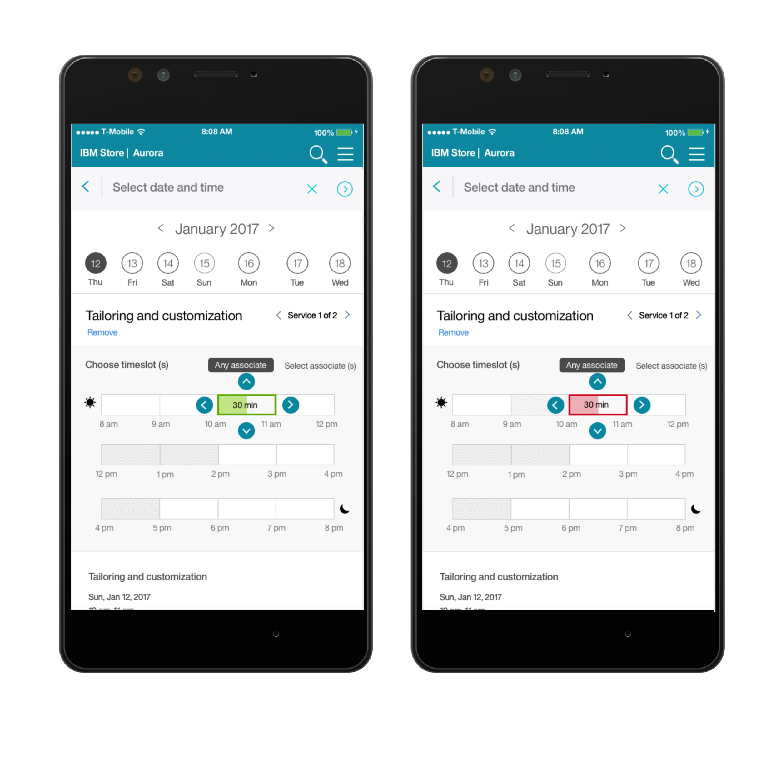 Selecting small time intervals and slots in touch screen