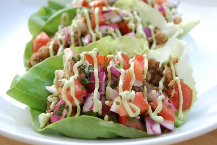 Lentil-Walnut Meat Tacos in Lettuce Cups