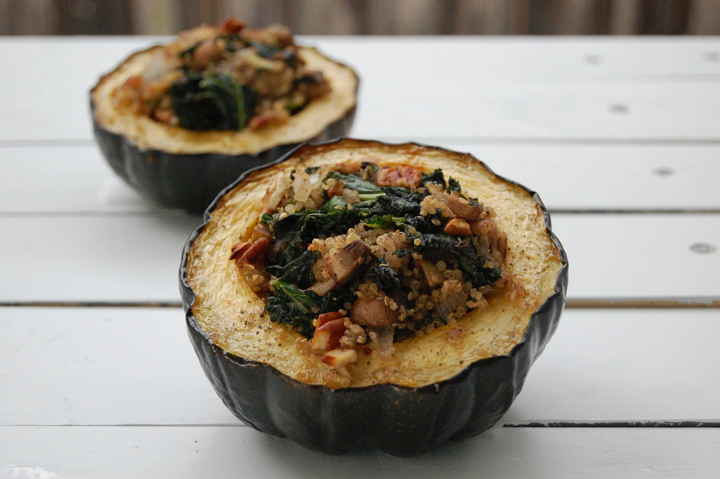 Mushroom, Kale and Quinoa Stuffed Acorn Squash
