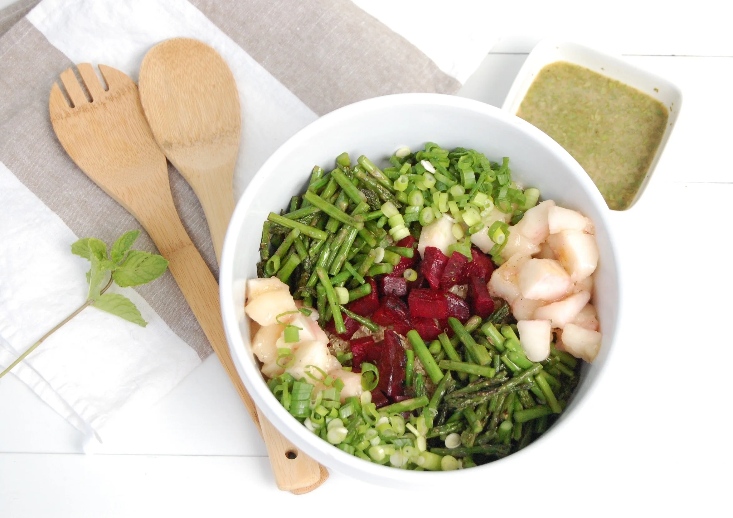 Grilled Pear, Beet, and Asparagus Quinoa Salad