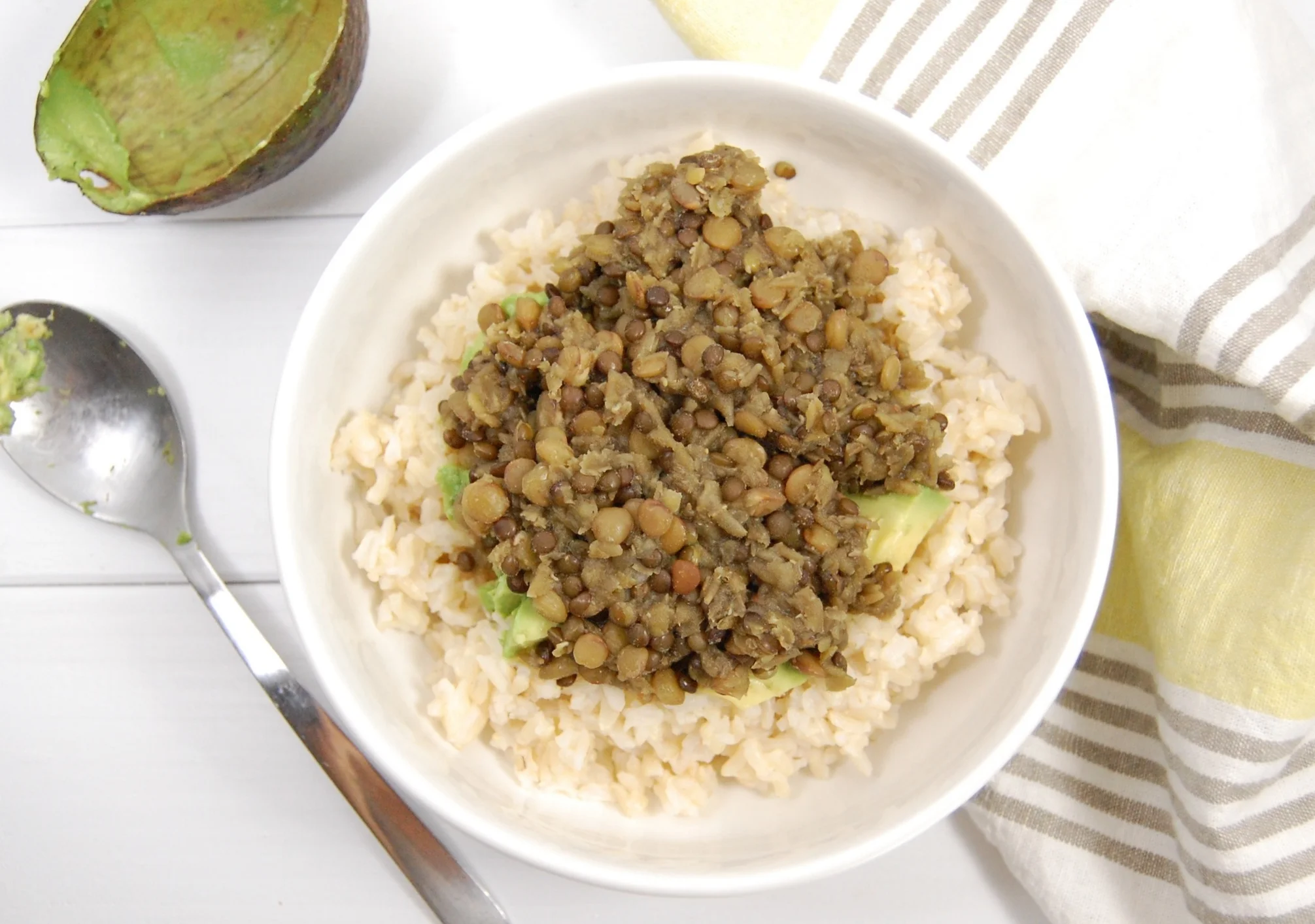 Brown Rice Bowl with Avocado and Lentils