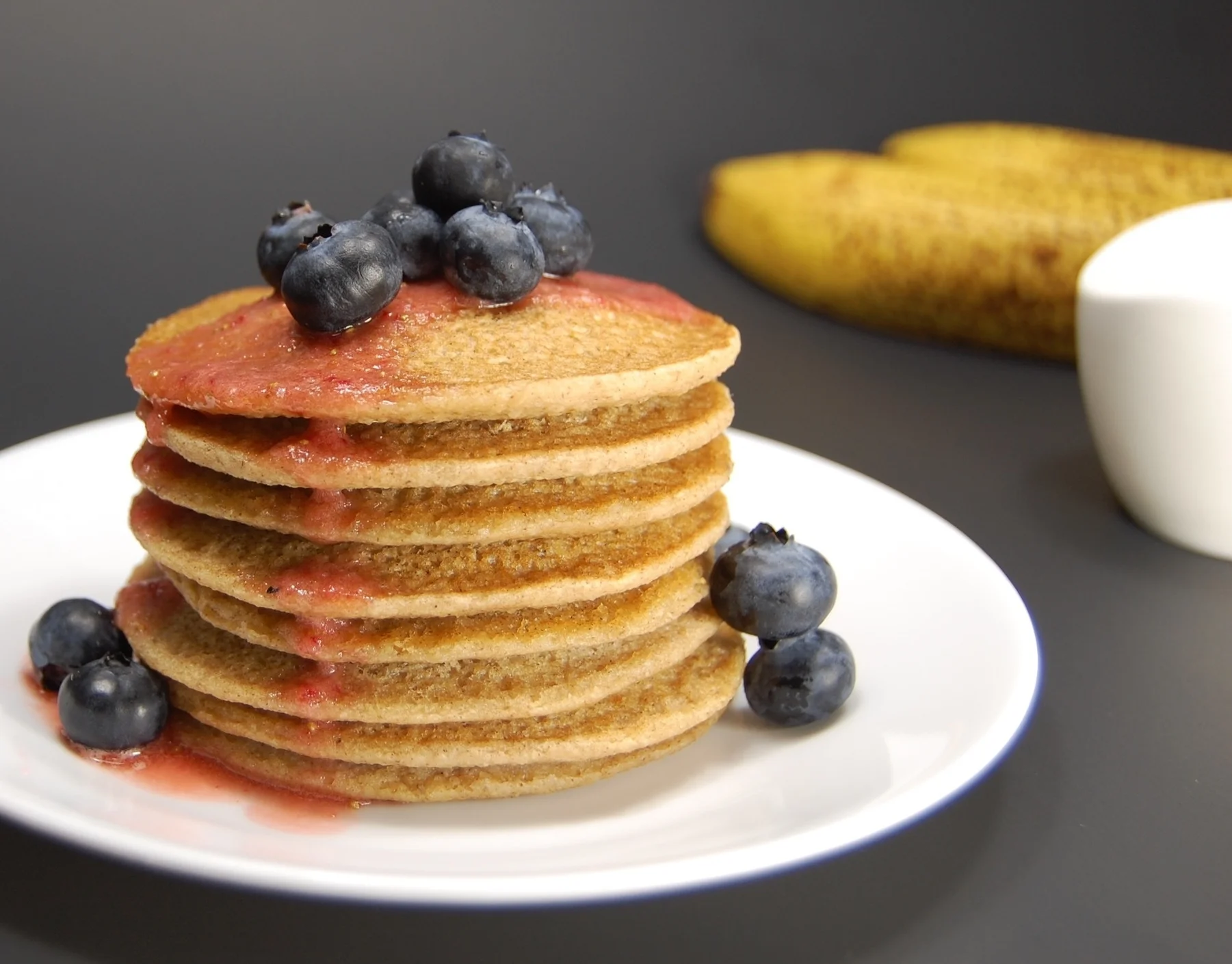 Banana Pancakes with Strawberry Syrup