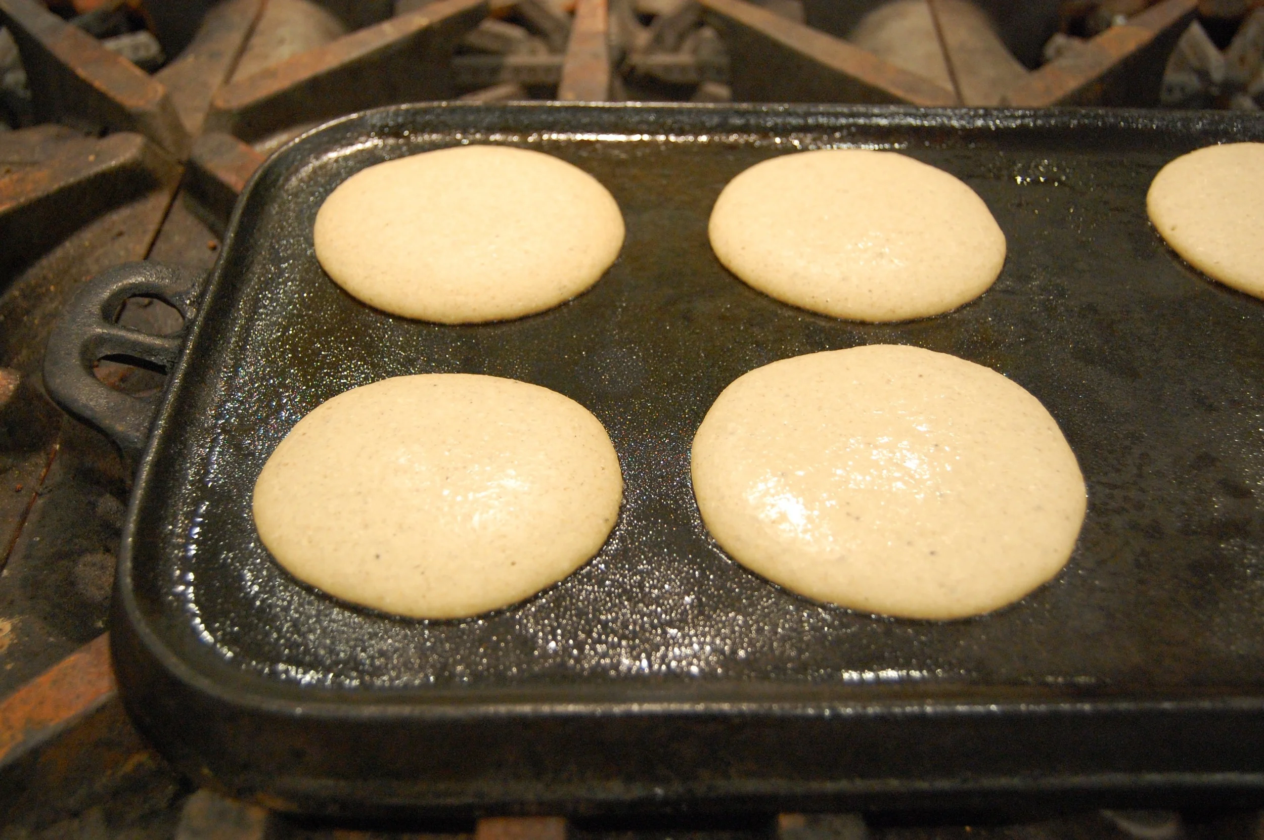 Using a ladle for measuring batter will give you perfectly stackable pancakes!