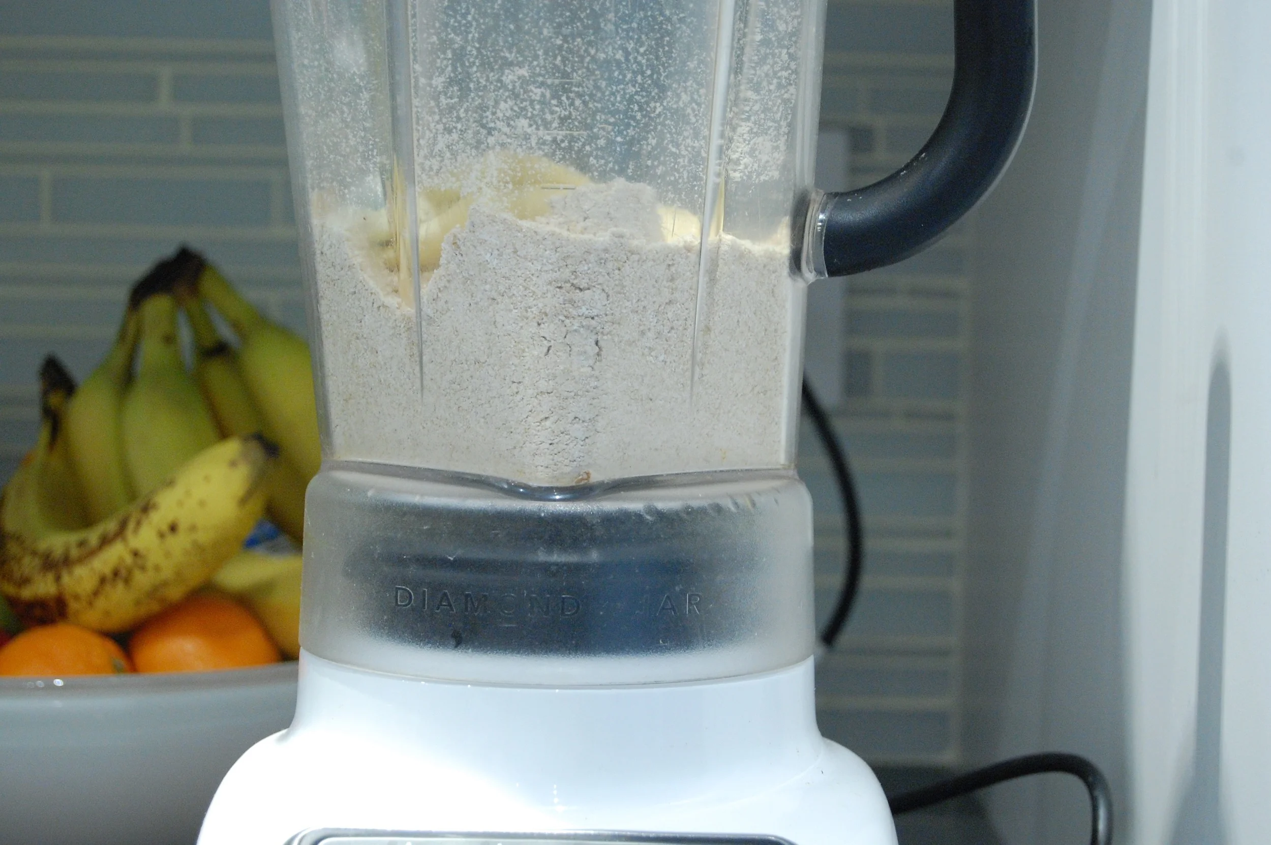 Throw the banana in the blender and give it a few quick pulses.