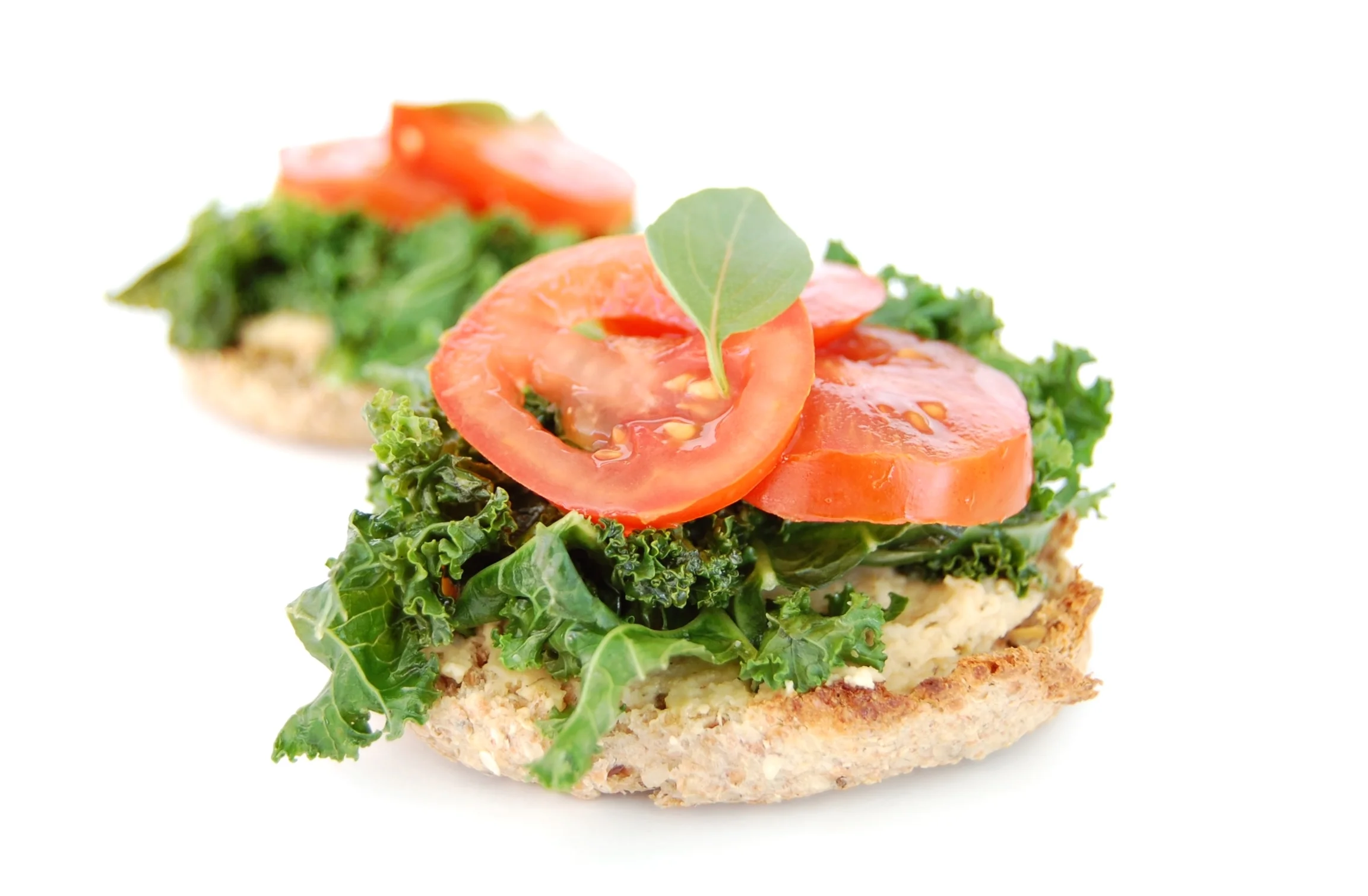 sauteed kale and hummus english muffins