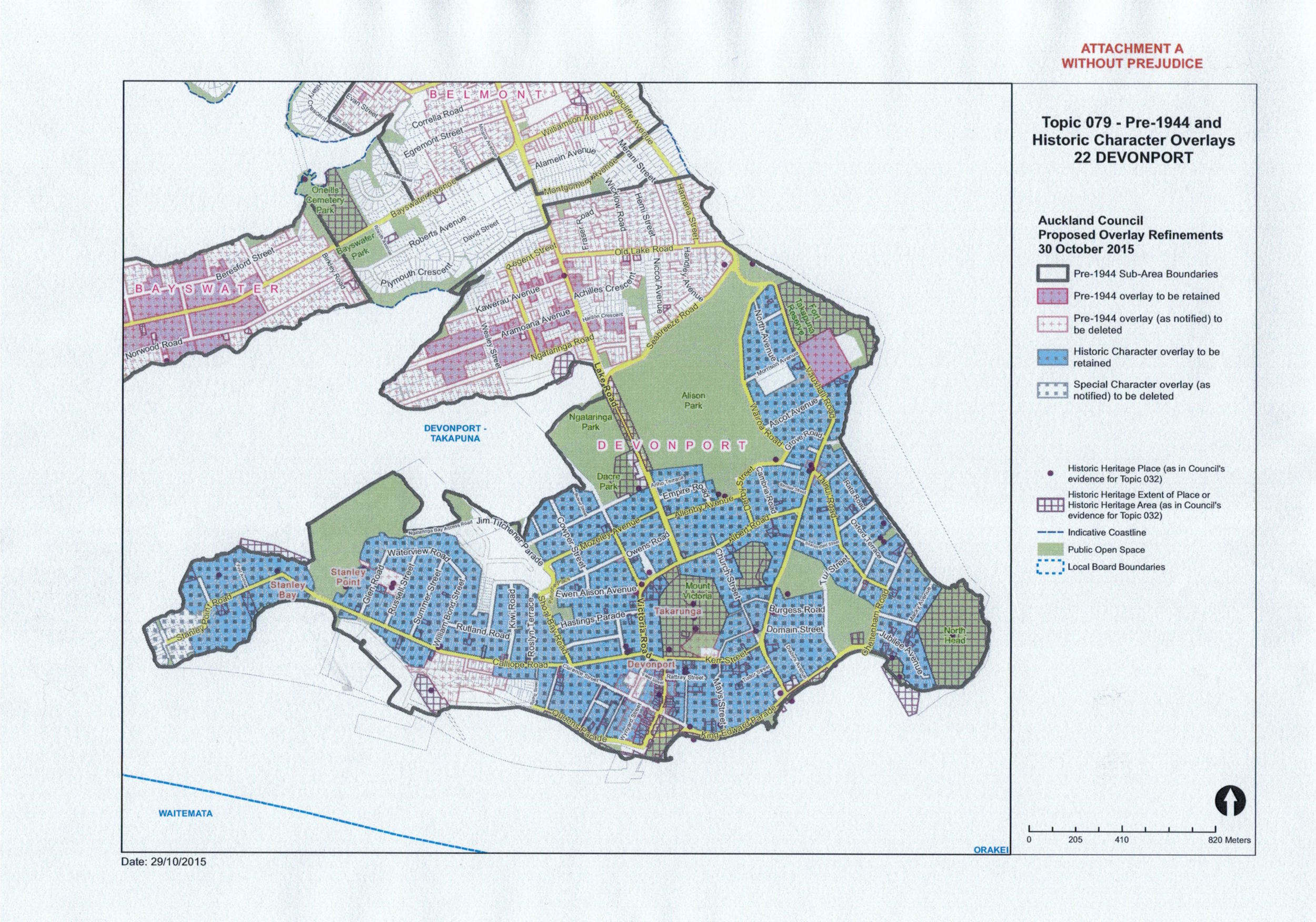 PAUP - Revised maps of heritage overlays Devonport. Blue colour denotes Historic Character overlay to be retained. Mauve denotes Pre-1944 overlay to be retained.