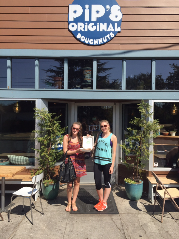 The 2nd to the last day of their internship I asked the girls who stopped for donuts often if they had ever been to Pip's . When they said no I had them jump in the car and we headed over to grab a dozen before the shop opened. We were only 7 minutes late opening. 