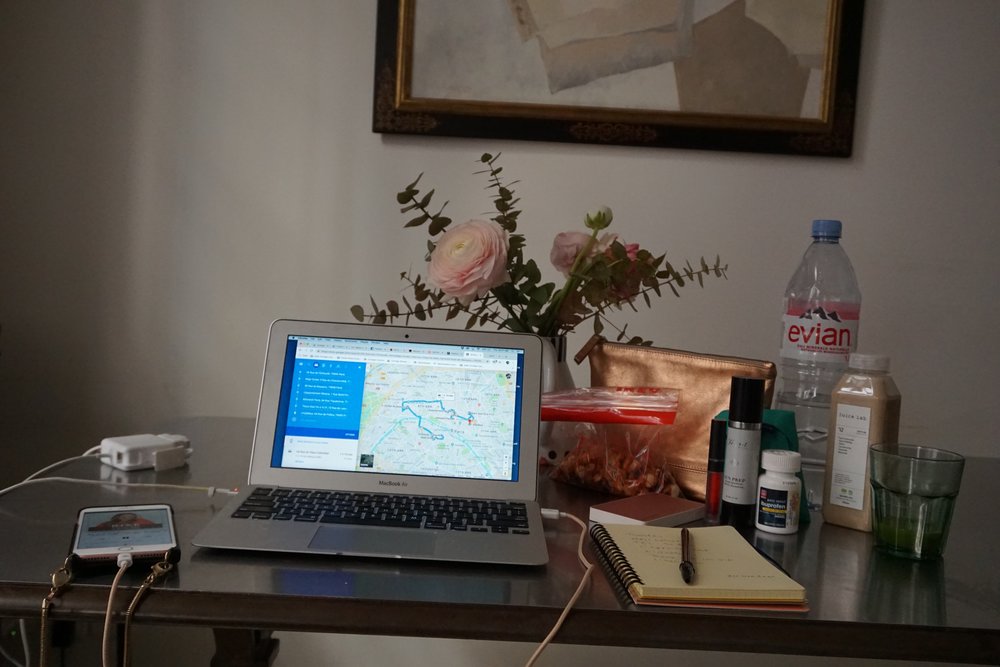 My set up to plan a day of meeting boutique owners and exploring.