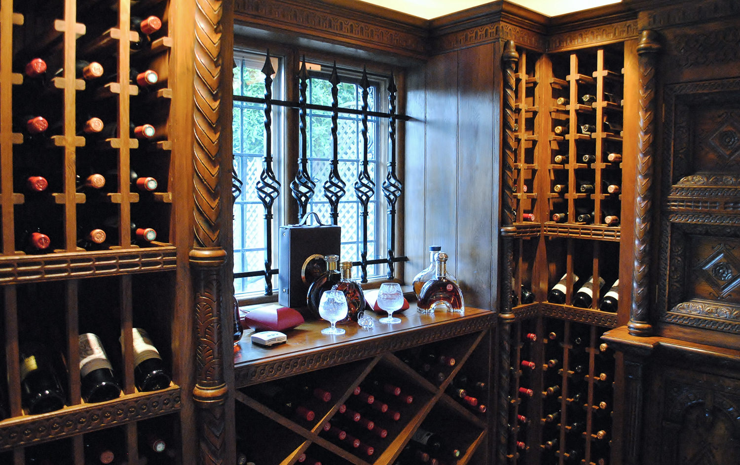 Bespoke wine room with oak wine racks