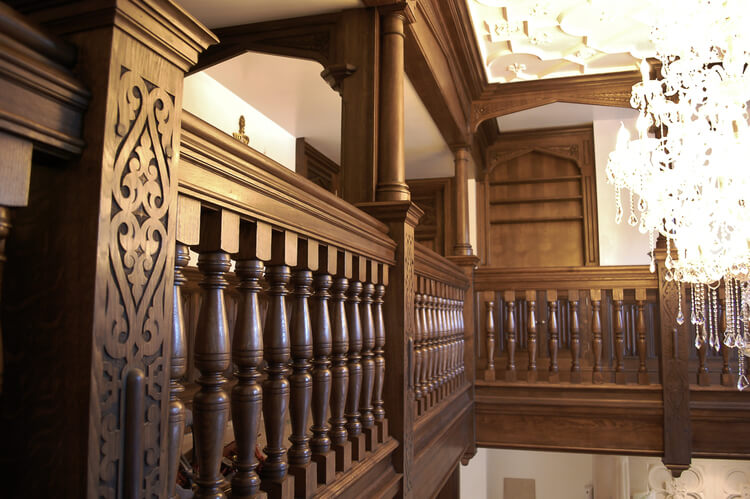 Large oak staircase and gallery with hand carved newel posts.jpg
