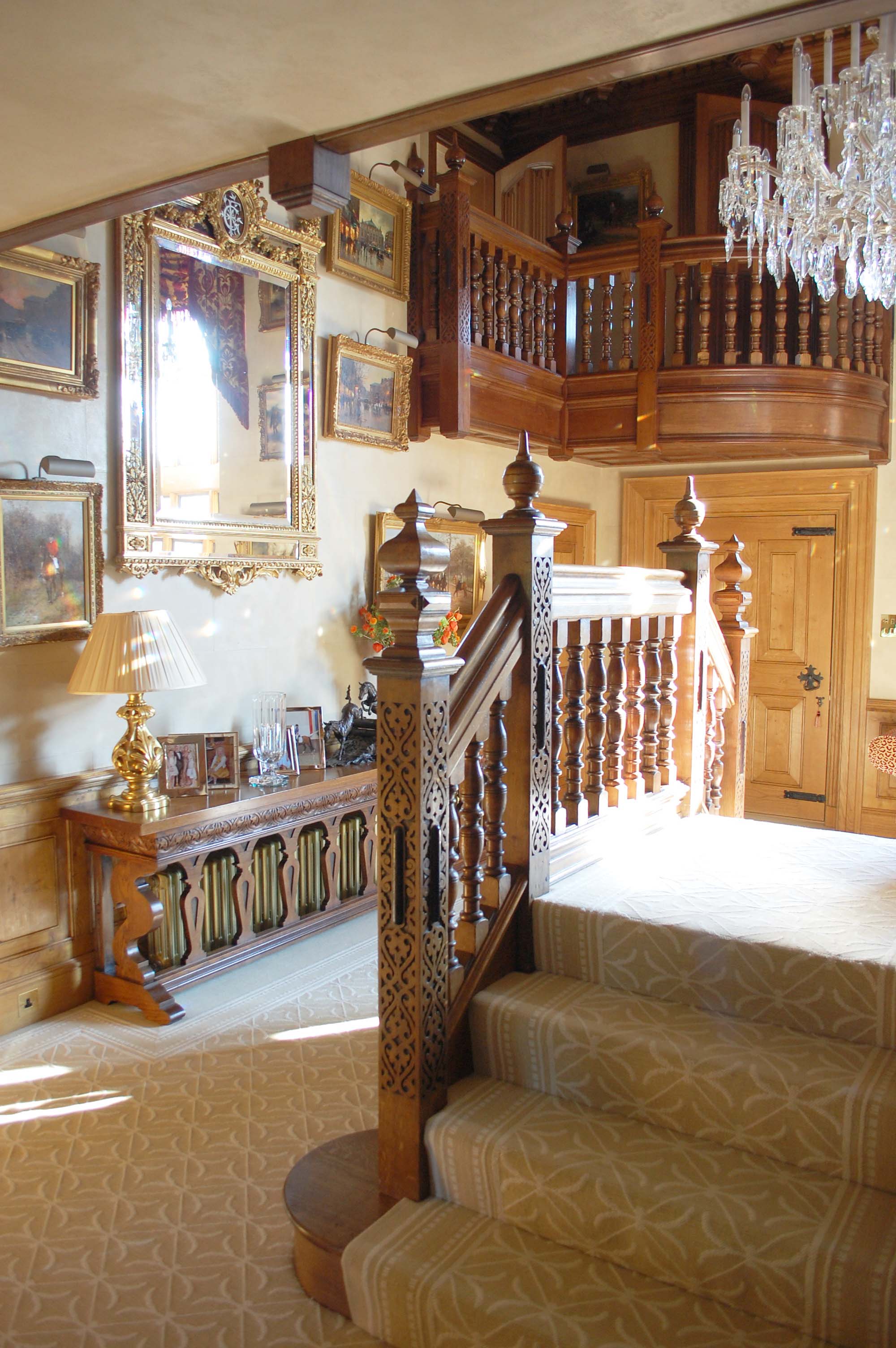 16th and 17th century Gothic and Tudor style period staircases and balsutrading hand carved newel posts and finials